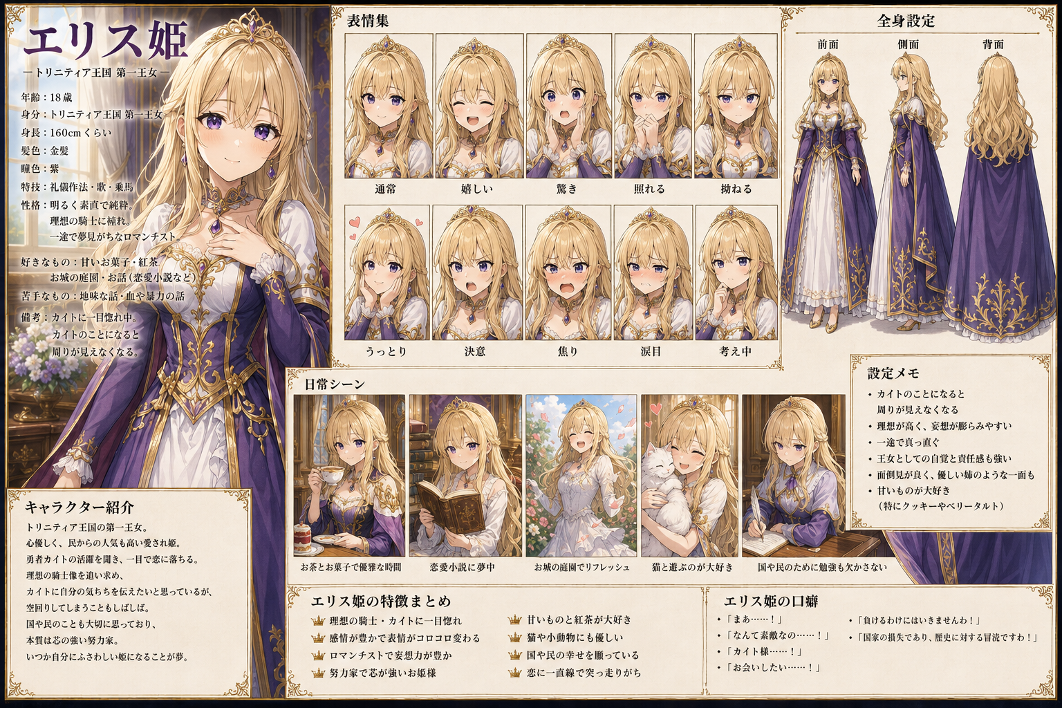 エリス姫のキャラクター設定イラストをチャッピーに作ってもらいました